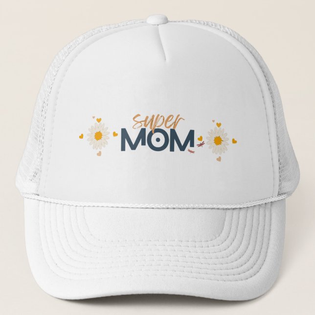 Flower Super MOM Trucker Hat (Front)
