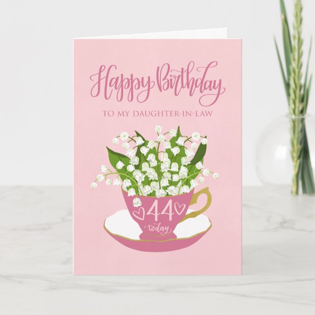 Flower Teacup 44th Birthday Daughter-In-Law Card (Front)