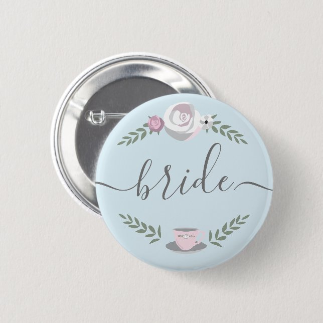Flower teacup illustration Bride 2 Inch Round Button (Front & Back)
