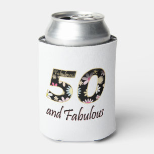 Flower Text 50 and Fabulous 50th Birthday Party Can Cooler