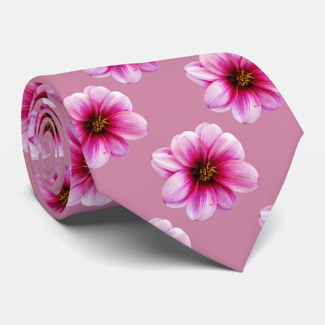 Flower Tiled Pink Dahlia Photo Tie (Rolled)