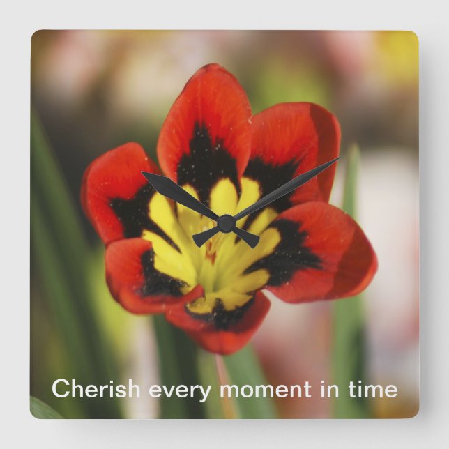 Flower to be cherished square wall clock (Front)