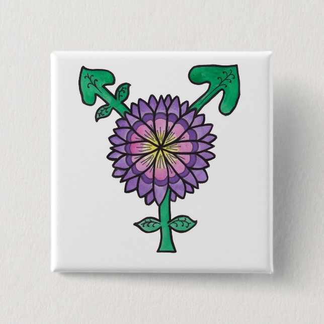Flower Transgender Symbol 2 Inch Square Button (Front)