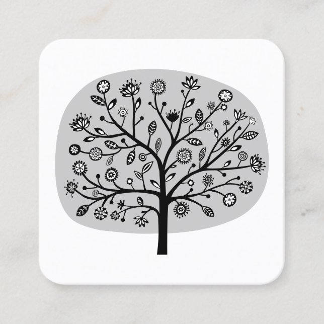 Flower Tree - Grey Square Business Card (Front)