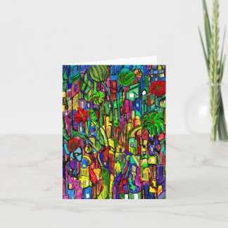 Flower tree in a sea of houses. note card