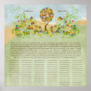 Flower Tree Print Quaker Wedding Certificate