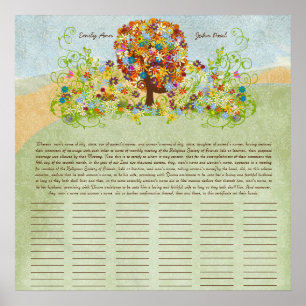 Flower Tree Print  Quaker Wedding Certificate
