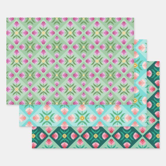Flower trio wrapping paper sheet (Set)