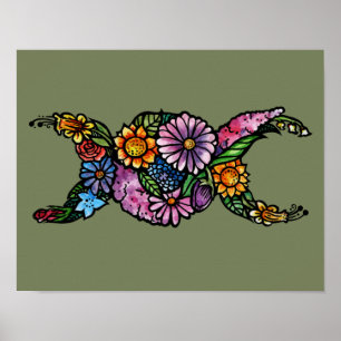 Flower Triple Moon Symbol Blessed Be Poster