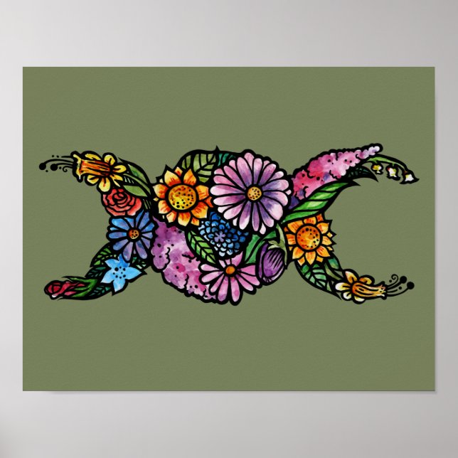 Flower Triple Moon Symbol Blessed Be Poster (Front)