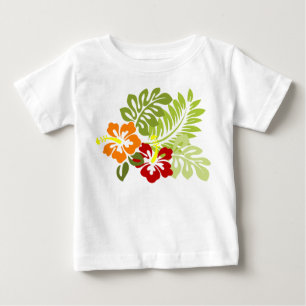 Flower Tropical Leaves Hibiscus Hawaii Red Orange. Baby T-Shirt