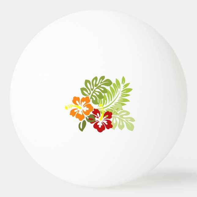 Flower Tropical Leaves Hibiscus Hawaii Red Orange. Ping Pong Ball (Front)