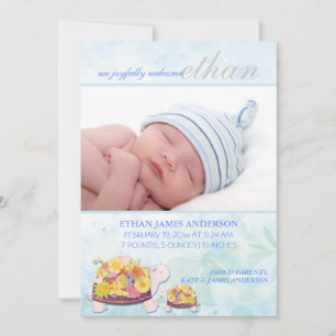 Flower Turtles Baby Boy Birth Announcement