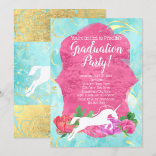 Flower Unicorn Fantasy Equestrian Graduation Party Invitation