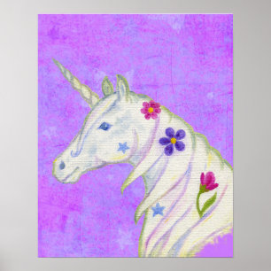 Flower Unicorn on Purple art print