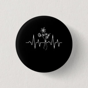 Flower Vase Flowers Heartbeat 1 Inch Round Button