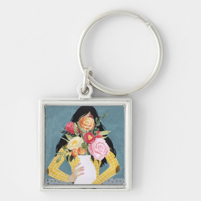 Flower Vase Girl Keychain (Front)