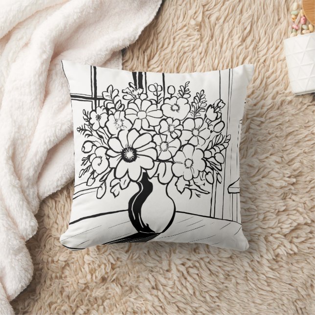 Flower Vase Modern Minimalist Bouquet Throw Pillow (Blanket)