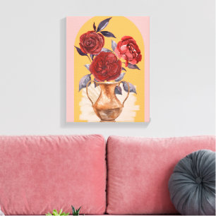 Flower Vase - Red Roses - Wrapped Canvas