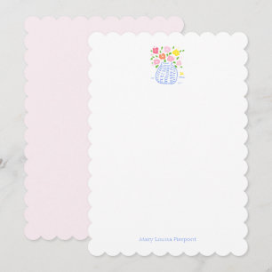 Flower Vase  Scalloped Personalized Note Card