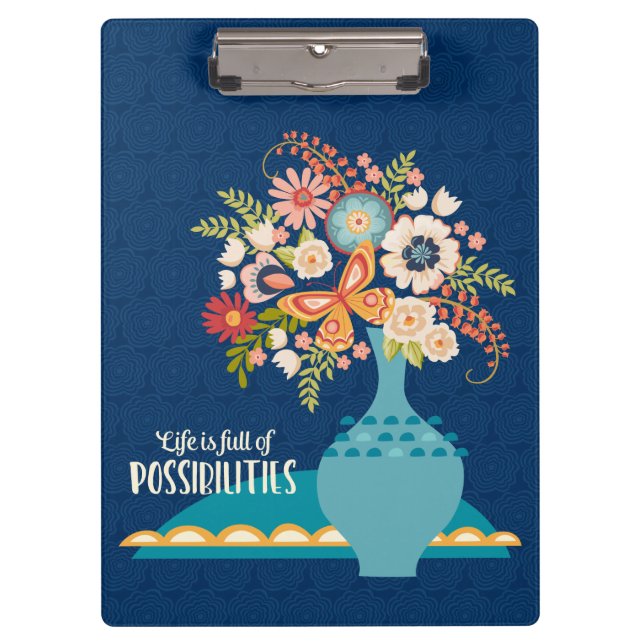 Flower Vase Stylish Blue Inspirational Quote Clipboard (Front)