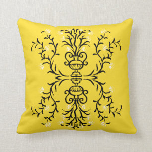 Flower Vase Yellow Tribal Throw Pillow
