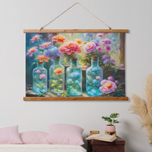 Flower vases filled with stunning, vibrant blooms hanging tapestry