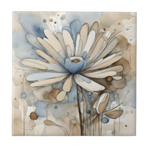 Flower Watercolor Abstract Beige Grey Tile