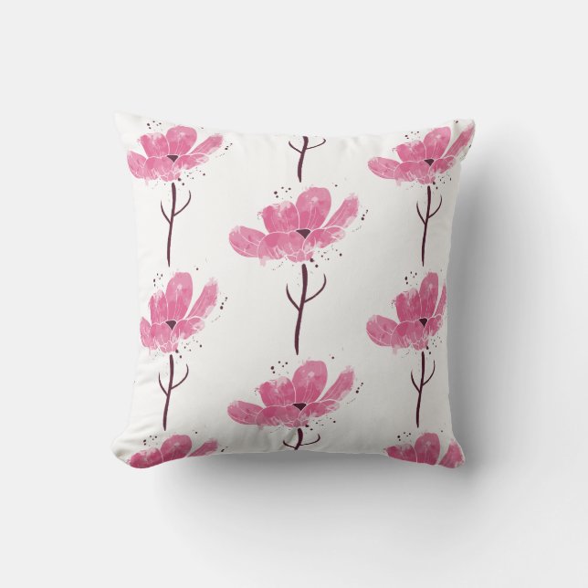 Flower Watercolor Rose Throw Pillow (Front)