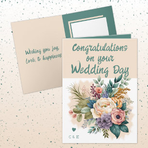 Flower Wedding Congratulations green peach Card