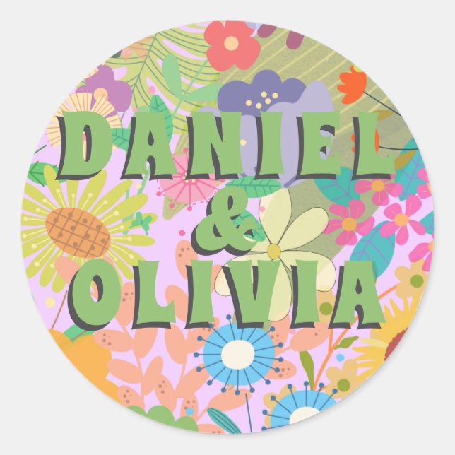 Flower Wedding Invitation Classic Round Sticker (Front)
