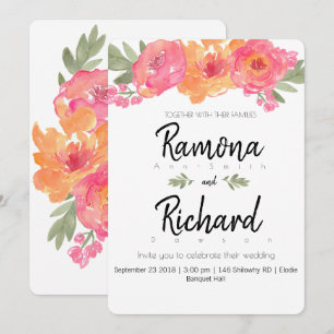 Flower wedding pink and orange floral invites