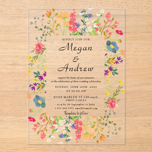 Flower Wedding Theme Acrylic Invitations (Front)
