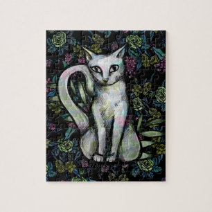 Flower White cat Caturday flowers                  Jigsaw Puzzle