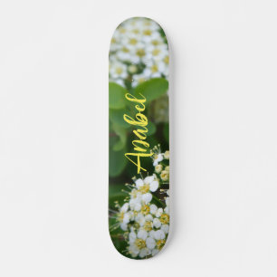 Flower, White, Green, Sweet 16 Girly, Personalized Skateboard
