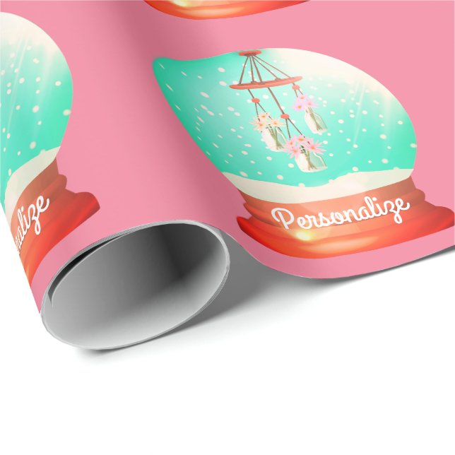 Flower windchime snow globe cute pink green  wrapping paper (Roll Corner)