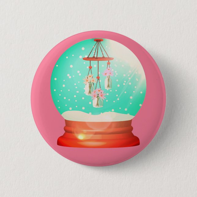 Flower windchime snow globe cute winter pink 2 inch round button (Front)