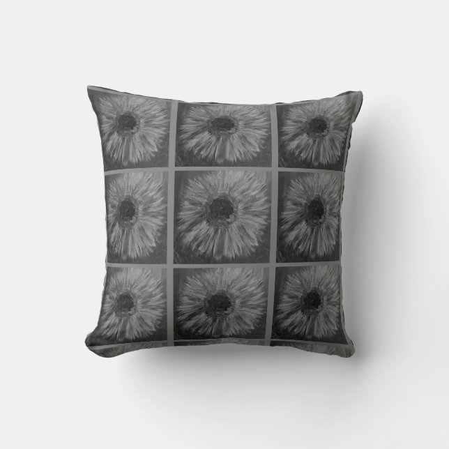  Flower With Grey & White Throw Pillow (Front)