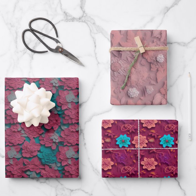 Flower Wrapping Paper - Papercut Floral Designs (Front)