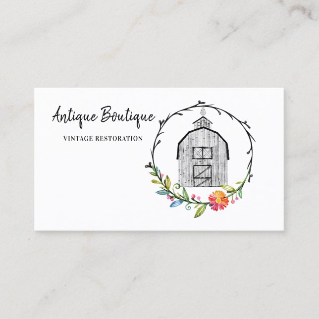 Flower Wreath Barn Antique Farm Business Card (Front)