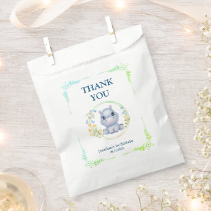Flower Wreath Cute Hippopotamus Birthday Thank You Favour Bag
