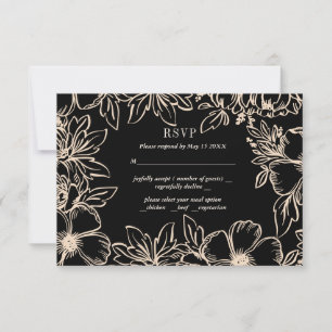  Flower wreath frame elegant wedding black RSVP Card