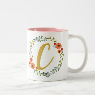 Flower Wreath Gold Monogram Initial C Two-Tone Coffee Mug