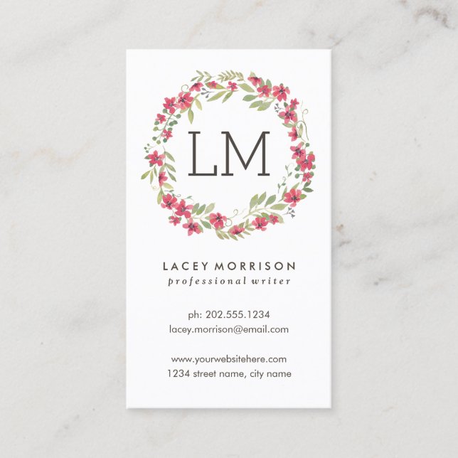 Flower Wreath | Modern Pink Floral Business Card (Front)