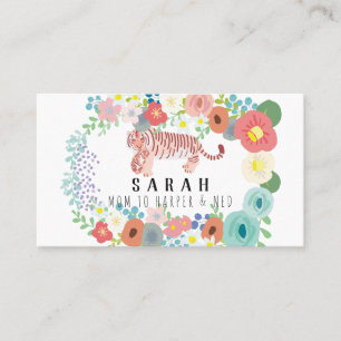 Flower Wreath Tiger Mom & Cub Mommy Business Card
