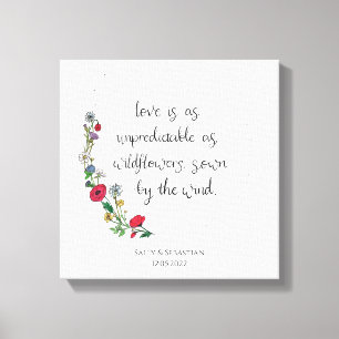Flower Wreath Wedding Sign, Love Quote Canvas Print