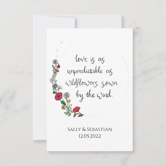 Flower Wreath Wedding Sign, Love Quote Thank You Card (Front)