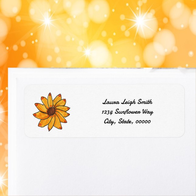 Flower Yellow Drawn Personalize Return Address (A return address label with a hand drawn sunflower and text you can personalize!)