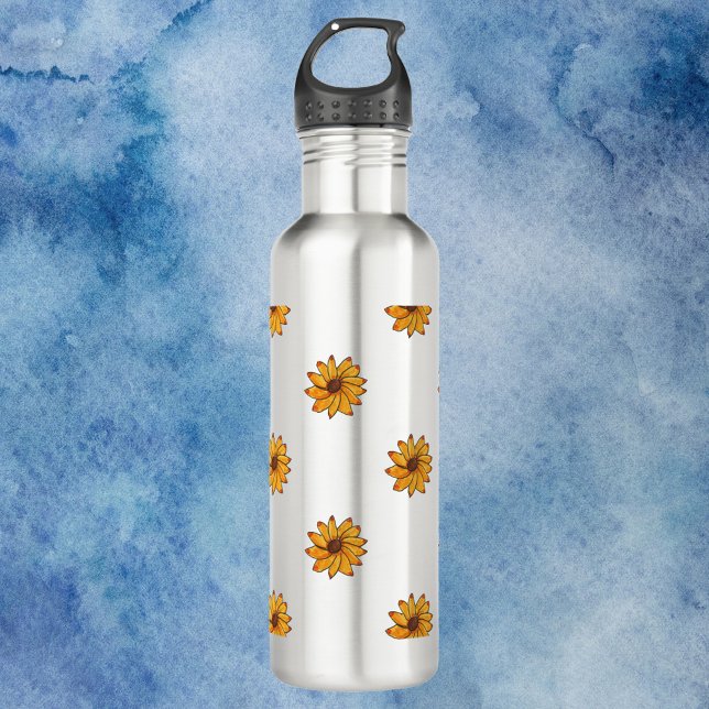 Flower Yellow Hand Drawn Pattern 710 Ml Water Bottle (A water bottle with a sunflower pattern)