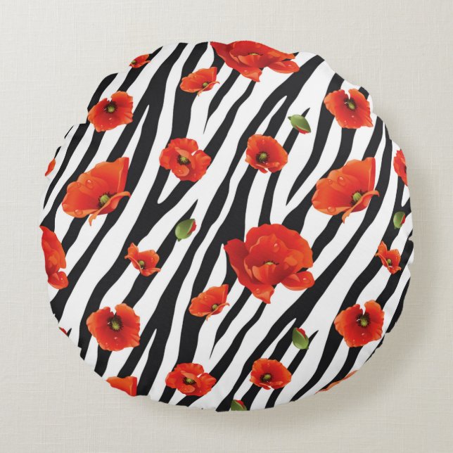 flower zebra seamless pattern round pillow (Front)